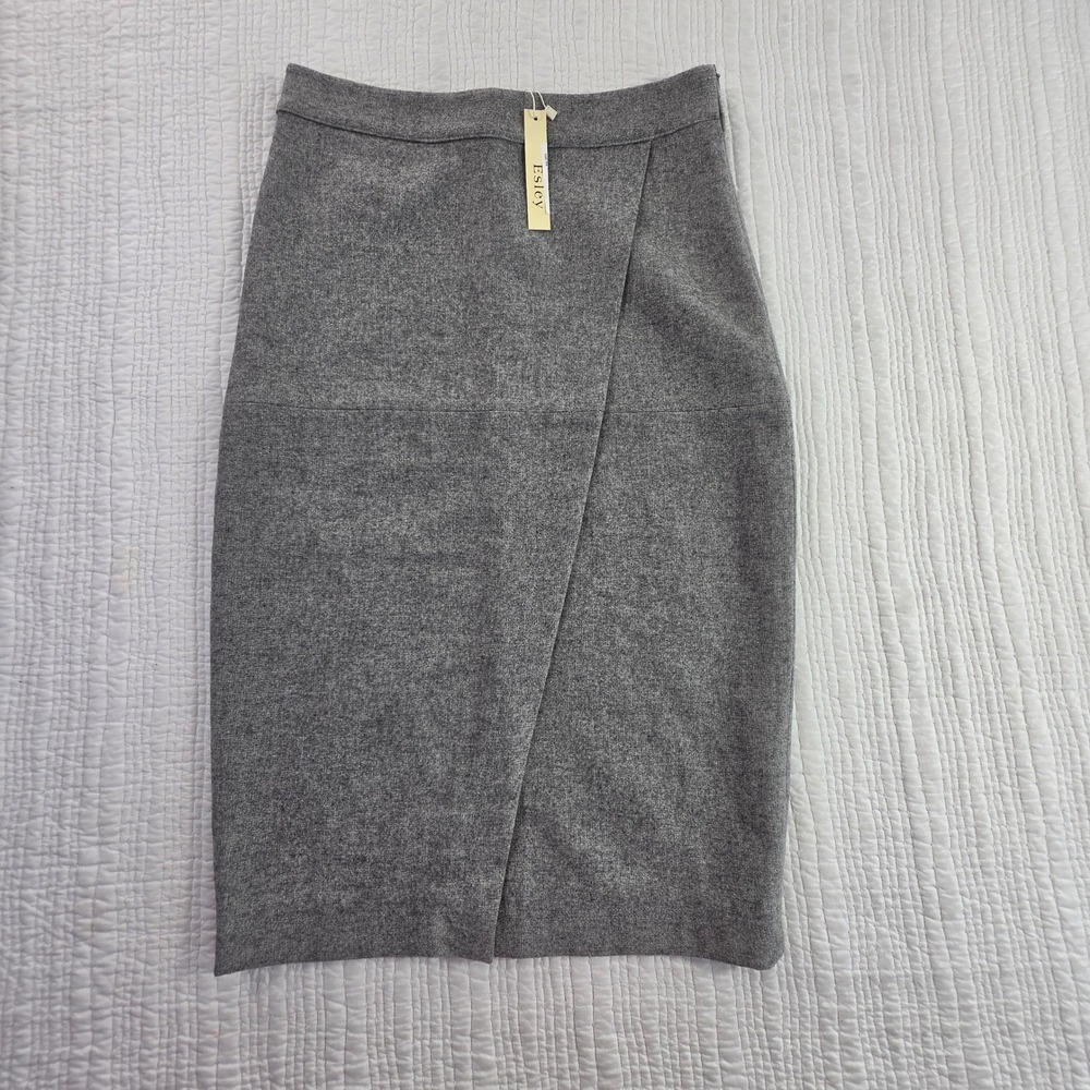 Esley NWT Gray Wool Blend Faux Wrap Pencil Midi Skirt Career Professional Size L